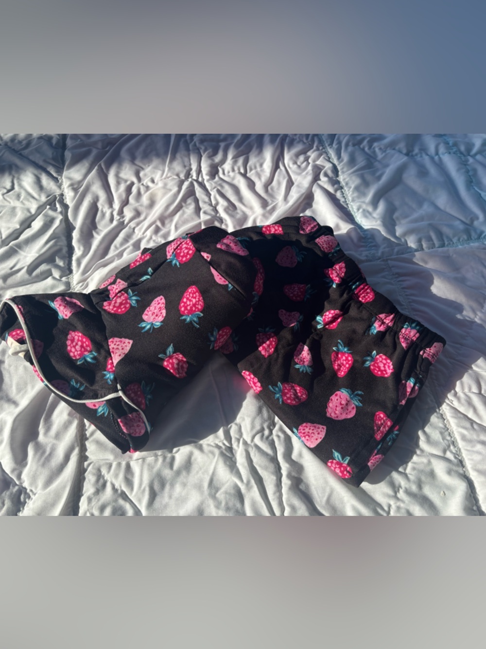 Secret Treasures Black Strawberry Print Pajama Short Set